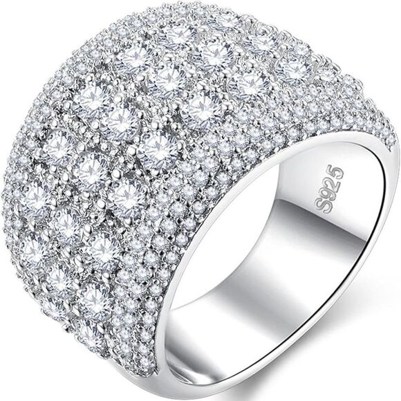 Sterling Silver 925 Pave Zirconium Statement Ring - Picture 1 of 14
